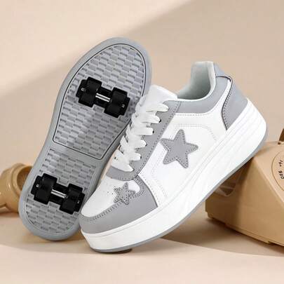  Teens' Roller Skates, 4-Wheel Detachable, Multifunctional Heelys For Boys, Casual Sports Shoes With Star Laces, Suitable For All Seasons