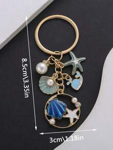 1pc Unisex Ocean Life Key Chain Sea Star Shell Pearl & Dolphin Pendant Charm Beach Style Gift NKOX - Xanh 2 - Xem 4