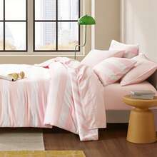 Fluffy 2/3/5/7 Pieces Stripe Textured Print Comforter Set, 200 Gsm Lightweight & Breathable Bedding Sets, All Season Home Textile Fits Modern Bedroom Decor, Halloween Christmas Thanks Giving Gifts - 臉紅 - 查看 6