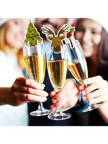 40 Stücke Weihnachts-Weinglas-Platzkarten-Halter, Papier-Karten mit Feiertags-Mustern, Rentier- & Weihnachtsmann-Hut-Deko, Geschirr für Feiertags-Zusammenkünfte, saisonale Dekorationen, Weihnachtsparty-Zubehör