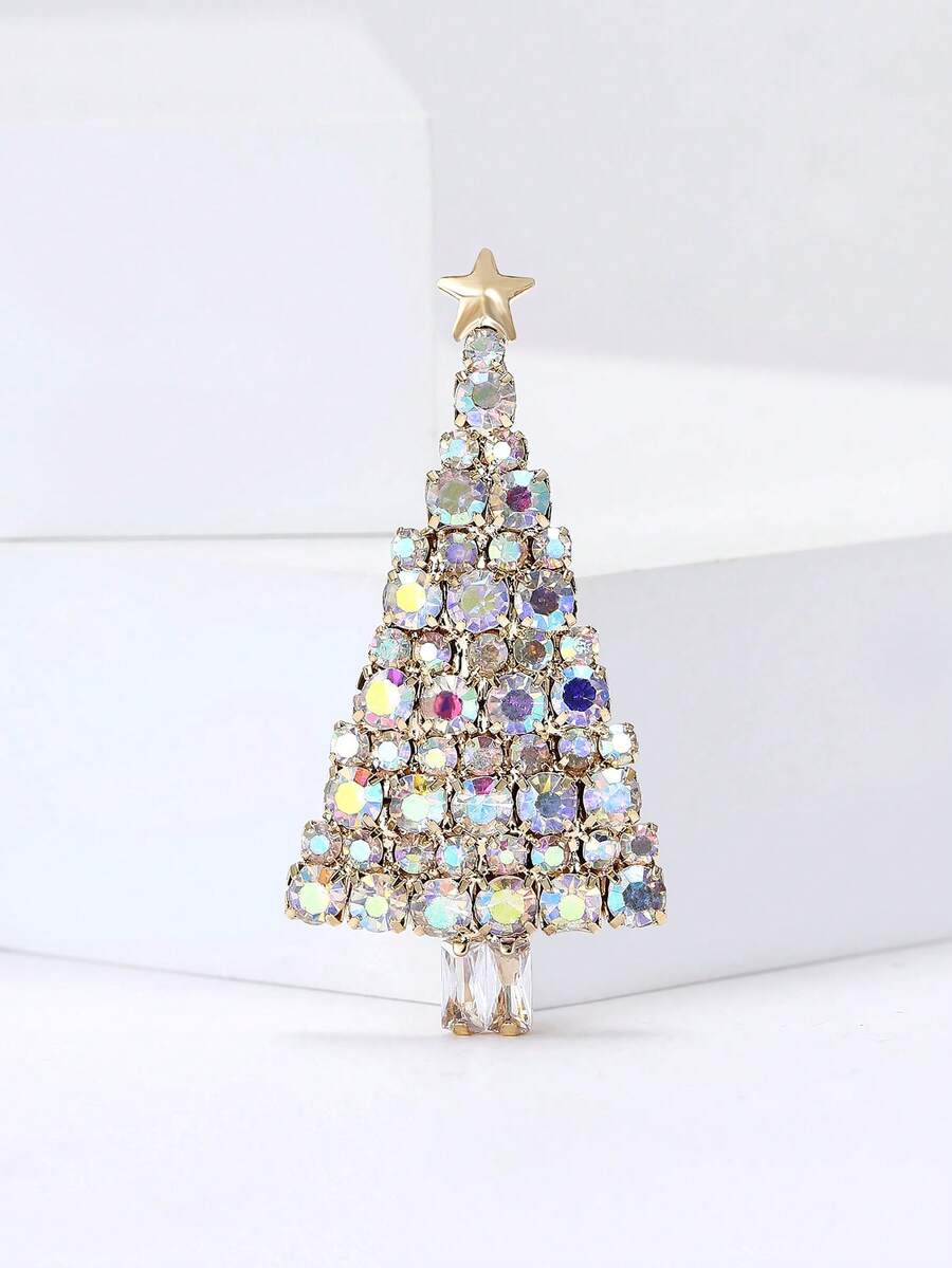 1 chiếc trâm cài áo hình cây thông Noel pha lê thời trang, thích hợp để đeo vào dịp Giáng sinh