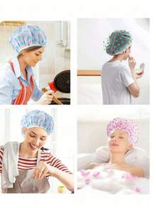 15/10/8/5/3/1 pieza Gorro de ducha floral multicolor grueso, gorro de ducha grueso impermeable, gorro de ducha reutilizable impermeable y resistente al aceite, para cocinar o protección contra el polvo, de material EVA y diseño elástico, adecuado para mujeres, spas y salones de belleza, de vuelta a la escuela, artículos esenciales de viaje y vacaciones, accesorios para el cabello para mujeres