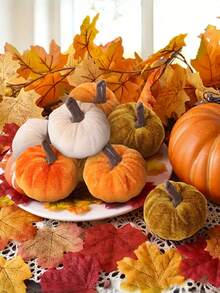 8pcs Mini Velvet Artificial Pumpkin Decor, Foam Core, Thick Velvet Fabric Exterior, Suitable For Autumn Atmosphere Decoration, Thanksgiving Harvest Backdrop, Birthday Party Tabletop Decor, Dining Table Centerpiece, Autumn Home Decor, Halloween Party - Multicolor-a - View 12