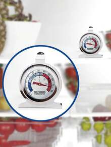 1Pc Refrigerator Thermometer Stainless Steel, Bimetal Freezer Thermometer With Dual Sensor, Precision Temperature Gauge For Fridge, Wine Cooler, Food Storage, 304 Stainless Steel Waterproof, Kitchen Essential For Home, Restaurant Use