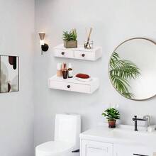 2 Packs Floating Nightstand With Drawer - Rustic Wood Floating Wall Mounted Drawers Floating Shelf With Drawer Living Room, Bedroom, Kitchen, Wall Decor, Storage, Display - White - ban đầu - Xem 8