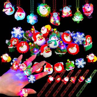 6 Pcs Christmas Light Ring Party Favors Christmas LED Glow Ring Party Supplies, Christmas Glitter Light Up Ring Decorations Flash Rings Various Styles Christmas Glow Novelty Jewelry For Christmas Stocking Decorations And Christmas Party Favors Dark Party Supplies Party Game Gifts Candy Bag Fillers (Santa Claus)