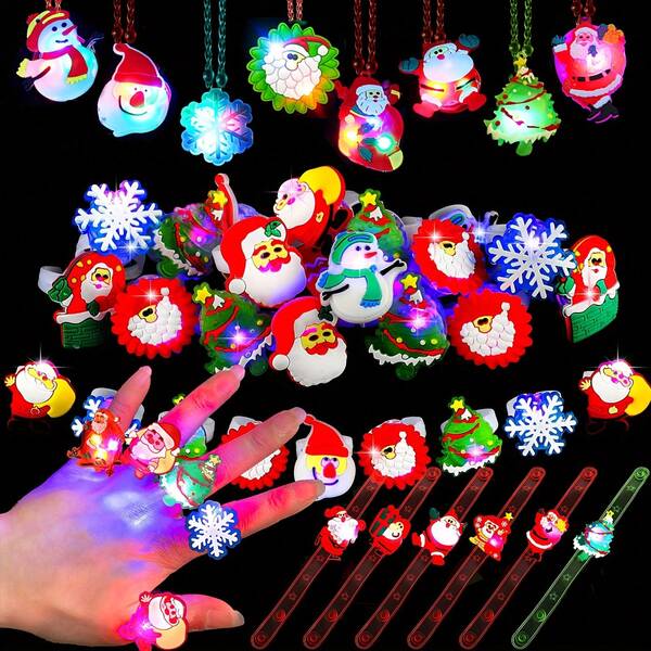 6 Pcs Christmas Light Ring Party Favors Christmas LED Glow Ring Party Supplies, Christmas Glitter Light Up Ring Decorations Flash Rings Various Styles Christmas Glow Novelty Jewelry For Christmas Stocking Decorations And Christmas Party Favors Dark Party Supplies Party Game Gifts Candy Bag Fillers (Santa Claus)
