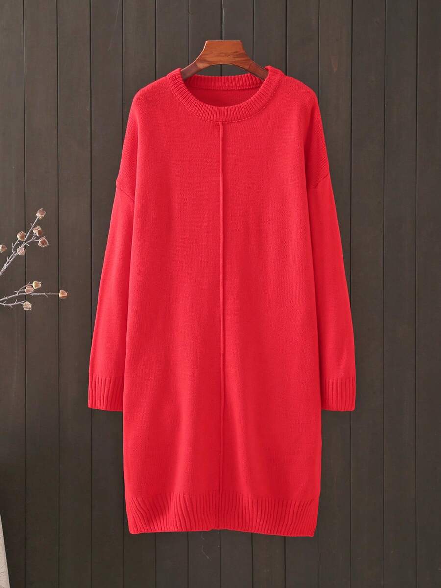 Sukienka sweterkowa z okrągłym dekoltem w dużym rozmiarze, jesień/zima