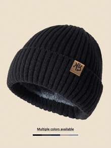 1 件男女通用纽约徽章纯色针织便帽，保暖内衬无檐便帽，男女皆宜，冬季万圣节秋季服装 - A - 查看 10