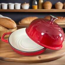 24cm emaillierter gusseiserner Dutch Oven - runder Deckel mit doppeltem Griff, ideal für selbstgemachtes Sauerteigbrot, Backen Zuhause (Brot/Desserts/Gebäck), Familienessen, Partyausstattung