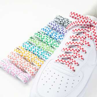 1 Pair 8mm Wide 3D Checkerboard Patterned Colorful Casual Versatile Shoelaces
