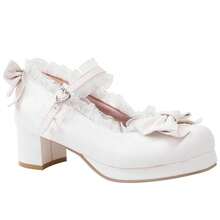 Women Kawaii Mid Block Heel Mary Jane Rockabilly Pumps With Bow Platform Chunky Heel Cute Sweet Shoes - 白色 - 查看 4