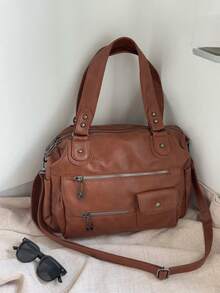 复古朋克风格女式摩托车包，个性化复古单肩包，带多个拉链的斜挎包 - 彩色 - 查看 12