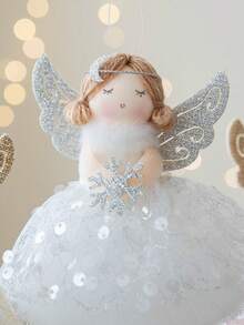 1PC Christmas Angel Girl Pendant Mesh Wings Hanging Bells Angel Christmas Tree Decoration Pendant Mesh Feather Skirt Angel Girl Pendant Christmas Tree Decoration Christmas Day Decoration,Valentine's Day Gift - Multicolor - View 3