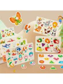 1Pc Wooden Shape Puzzle Toy, Fine Motor Color Matching Sorting Board, Early Learning Educational Activity Toy Gift For Preschool Toddler Baby 3 4 5 Year Old - Multicolor - View 3