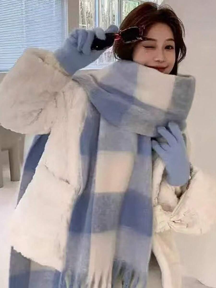 1pc Cute & Fashionable Meredith Cartoon Style Warm & Soft Faux Cashmere Scarf, Suitable For Daily, Commuting, Outdoor, Home, Travel, Gifts, Accessory For Women For Dress