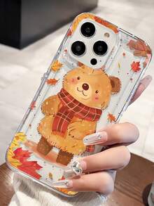 1 Stück modischer, personalisierter Herbst-Bären-Muster Transparent TPU Airbag Stoßabsorbierende Handyhülle kompatibel mit iPhone 16/16Pro/16Plus/15/15ProMax/15Pro/11/12/13/14ProMax/12Mini/13Mini/11Pro/11ProMax/12Pro/12ProMax/13Pro/13ProMax/14Pro/14ProMax, weiches Gehäuse mit hochwertigem Gefühl