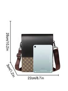 saroxi 1 件时尚男士单肩包，轻便的多层斜挎包，高端质感，男士黑色户外斜挎包，侧袋长方形包，多功能通勤包，PU 皮革休闲包，黑色或棕色，送给男朋友的绝佳礼物 - 棕色 - 查看 12