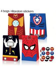 Marvel 4 pièces, Sac cadeau Superhéros Spider Man Iron Man, Sac à bonbons thème bandes dessinées, Sac de décoration pour fête d'anniversaire et vacances, Fournitures de fête, Convient pour cadeaux d'anniversaire, Halloween, Noël, cadeaux de remise des diplômes et cadeaux de fête des vacances (styles aléatoires)