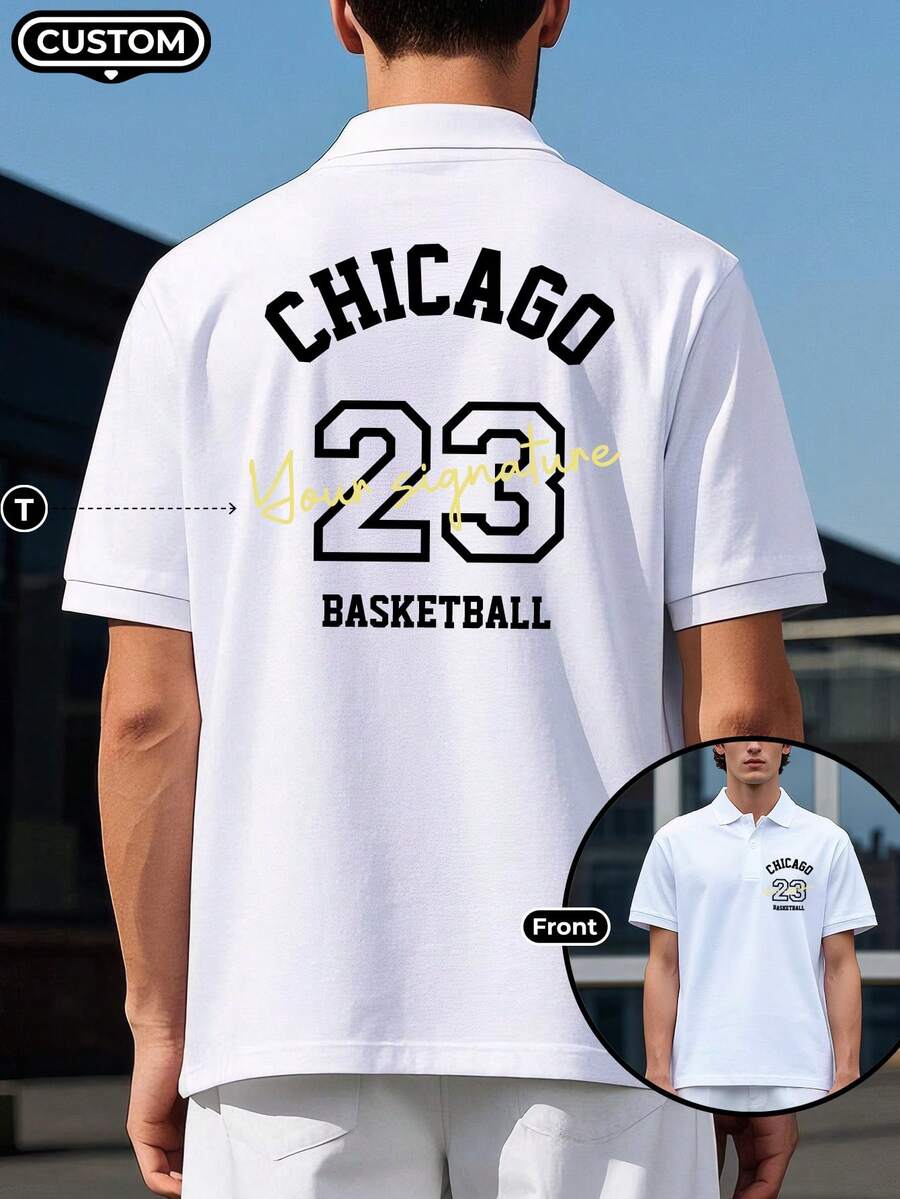 Customized Men's Polo Shirt, Tribute To #23, Chicago, Signature Font, Input Text To Create Exclusive Gift, For Friends And Family