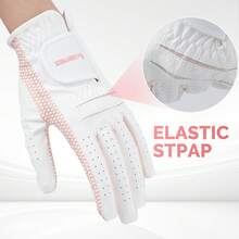 1 双女士高尔夫手套，左右手适用，白色和粉色 PU 皮革，全天候，柔软，耐用，贴身，优雅 - 白粉紅色 - 查看 10