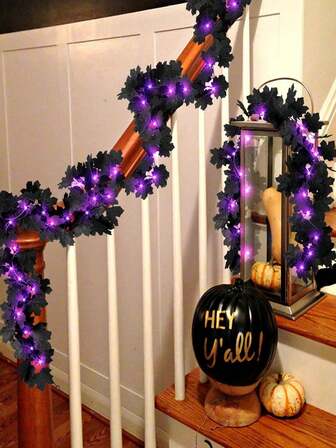 1pc 66.29in Artificial Halloween Black Maple Leaf Garland, Decorative Vines For Dining Table, Home Staircase, Room, Party Background, Harvest Festival, Hanging Vines,Fall Decor,Autumn Home Decor Halloween Decor Room Decor,Fake Plants