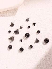 1set 16pcs  Stainless Steel Geometric Ball Fake Piercing Stud Set Fake Nose Ring Stud Sticker Pack Fake Eyebrow Lip Piercing Non Piercied Body Jewelry - Silver - View 5