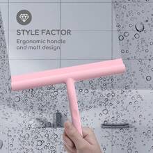 1pc Silicone Squeegee With Hook , Handheld Shower Squeegee, Glass Wiper, Shower Door Squeegee For Window Cleaning Tool, Shower Water Removal Scraper For Shower Door, Window, Bathroom, Mirrors And Car Glass, Multi-Functional Wiper, Cleaning Supplies - Pink - View 6