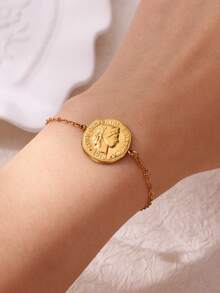 1PC Vintage Ancient Greek Arethusa Goddess Coin Pendant Necklaces For Women Men 18K Gold Plated Stainless Steel Adjustable Chain Necklace Goddess Worship Celebrity Medal Reversible Keepsake Fashion Jewelry Accessories