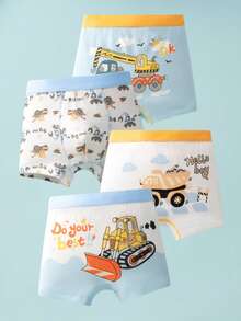 8 Pairs Of Cartoon Dinosaur Car Print Boy Cotton Boxers, Big Boy Boy Baby Multi-Color Boxer Briefs Comfortable And Soft Four Seasons
