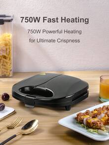 SCISHARE 1PC 23x23x7.5cm 750W Indoor Electric Grill & Panini Press | Super Non-Stick Ceramic Plate | EU Plug | Double-Sided Heating | Even Heat Distribution | Easy-To-Clean Indoor Grill For Steak, Veggies, BBQ & Gourmet Sandwiches, Compact Design, Perfect For Small Kitchens. - EU E Type Plug(220-240V) - View 3