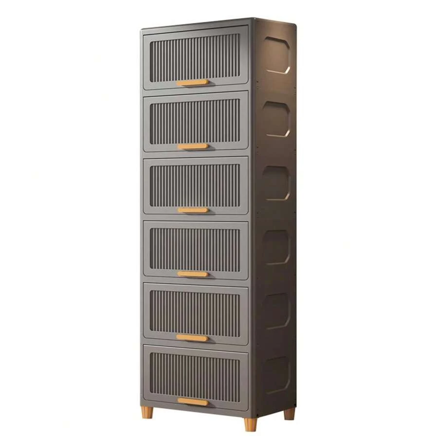 6-Tier Plastic Stackable Storage Bins: Cabinet-Style Containers For Home & Office - Neatly Stores Items, Enhances Space Efficiency - Grey - View 1