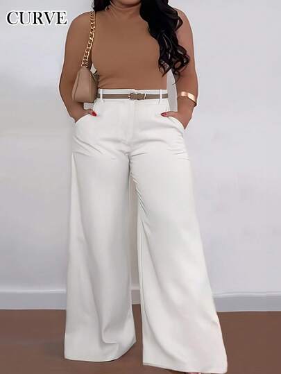 ANCHOSE Women's Casual High Waist Pocket Design Flare Pants, Loose Fit Plus Size, Early Autumn