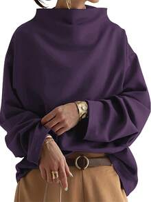 New Solid Color Turtleneck Long Sleeve Top, Suitable For Spring, Summer And Autumn - Purple - View 7