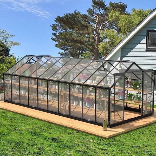 Polycarbonate Greenhouses, 8x20 FT Greenhouses For Outdoors With 4 Adjustable Roof Vents, Walk-In Aluminum Frame Greenhouse With Sliding Doors For Backyard