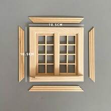 1pc 1:12 Scale Miniature Unfinished Furniture DIY Kit, 16-Grid Openable Window, 6-Grid Double Door, 4-Grid Pointed Top Door, Wooden Material For Dollhouse Model, Suitable For Micro Scene Shooting Props - Multicolor - View 3