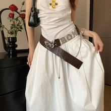 Vintage Western Style Brown Rivet Belt, Floral Waist Rope Design, Suitable For Skirts And Jeans - Multicolor - View 2