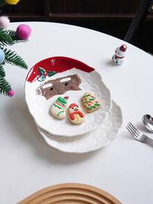 1 件圣诞圣诞老人陶瓷盘，可爱大胡子圣诞老人托盘，沙拉盘水果盘，适用于圣诞晚餐餐具，派对甜点蛋糕盘，姜饼饼干小吃盘。礼物