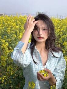 YUXIN Áo sơ mi nữ dáng rộng kẻ caro, cổ bẻ, cài nút, một túi bên hông, nhiều màu sắc để lựa chọn, phù hợp cho công sở và trang phục thường ngày, mọi mùa. - màu xanh lá - Xem 7