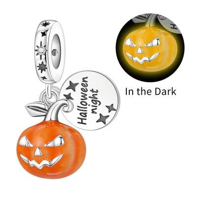 CYCUFF 1 pieza Colgante de calabaza luminosa de Halloween plateado en plata para hacer pulseras, collares y joyería DIY, accesorio ideal para fiestas de Halloween, joyería de regalo para mujeres