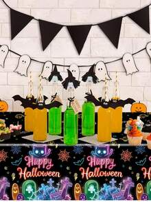 1 pieza Mantel fluorescente de Halloween, Mantel de mesa de Halloween, Mantel desechable de PE de 137*274cm para Halloween, Suministros para fiestas de Halloween, Decoración de Halloween Feliz, Decoración de Halloween Trick or Treat, Decoración de Halloween para exteriores, Decoración de Halloween para la cocina, Decoración del comedor, Decoración del hogar, Recuerdos de fiesta