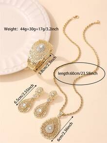 三件套女士时尚首饰套装：项链、耳环、手链，中东复古镂空设计，适合新娘、婚礼、派对、节日活动、女士节日礼物、日常佩戴及情人节配饰 - 彩色 - 查看 8