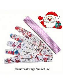 10 pezzi/5 pezzi/3 pezzi Set di lime per unghie natalizie | Stampa carina di Babbo Natale e renne, lucidatura riutilizzabile a doppia faccia, strumenti professionali per la manicure lavabili a mezzaluna