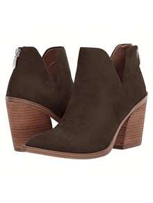 Womens Pointed Toe Ankle Boots Sock Booties Faux Suede Kitten Heel Stiletto Winter Shoes - 咖啡棕 - 查看 2