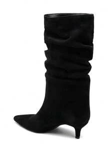 Damen Stiletto-Stiefel mit spitzer Zehenpartie bis zur Wade – modischer Plissee-Stil - Schwarz - Übersicht 4