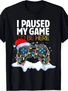 Camiseta divertida de Navidad "Pausé el juego y vine aquí" 220g - Negro - Ver 1