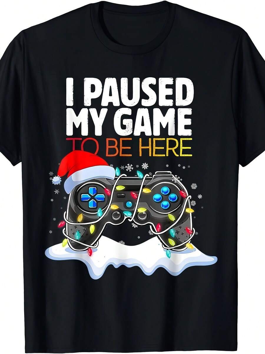 Camiseta divertida de Navidad "Pausé el juego y vine aquí" 220g - Negro - Ver 1