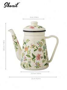 shoxil 1pc Enamel Coffee Pot, Floral Pattern Pour-Over Kettle, 1.2L Large Capacity Coffee Pot, Handle Pot Coffee Pot Narrow Mouth Oil Pot Boiling Pot, Home Boiling Pot, Tea Pot,Suitable For Electric Stove Gas Brewing Coffee Or Tea, - Enamel Pot Collection - View 13