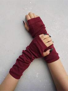 Subculture Style Loose Fingerless Arm Warmers - 黑色 - 查看 6