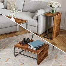 HOKZYHOUSE Couchtisch 2er Set, Wohnzimmertisch, Couchtisch mit Stahlgestell und Ablagen, Industrie-Design, Skandinavischer Stil, Sofatisch aus Holz, Beistelltisch, Vintagebraun